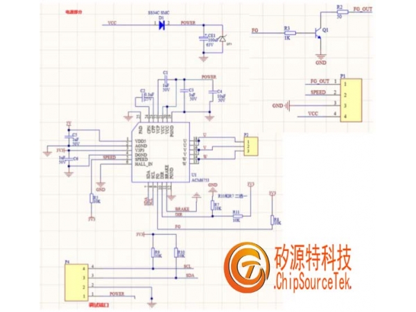 Schematic diagram and PCB design considerations of three-phase non-inductive DC brushless motor chip ACM6753