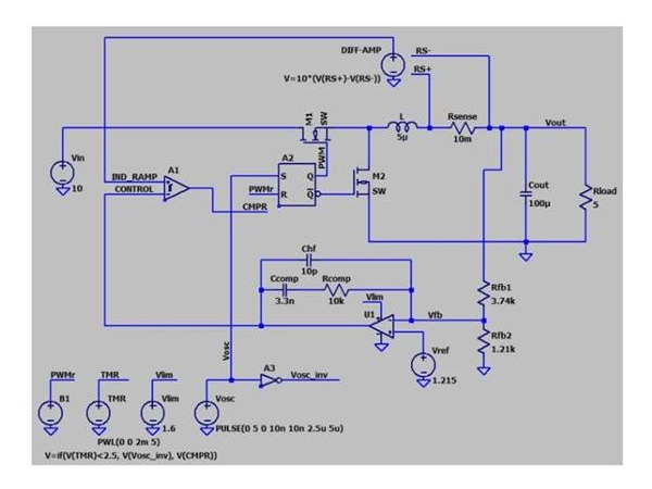 Design a current mode controlled step-down converter in LTspice