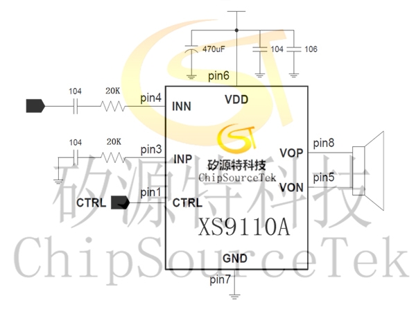 An optional XS9110a audio power amplifier of class AB / D with input voltage of 14.4V and power up to 25W