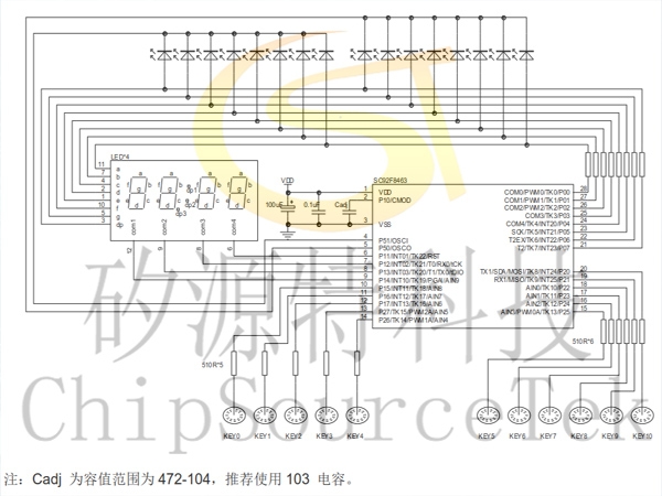 High sensitivity touch key MCU application circuit